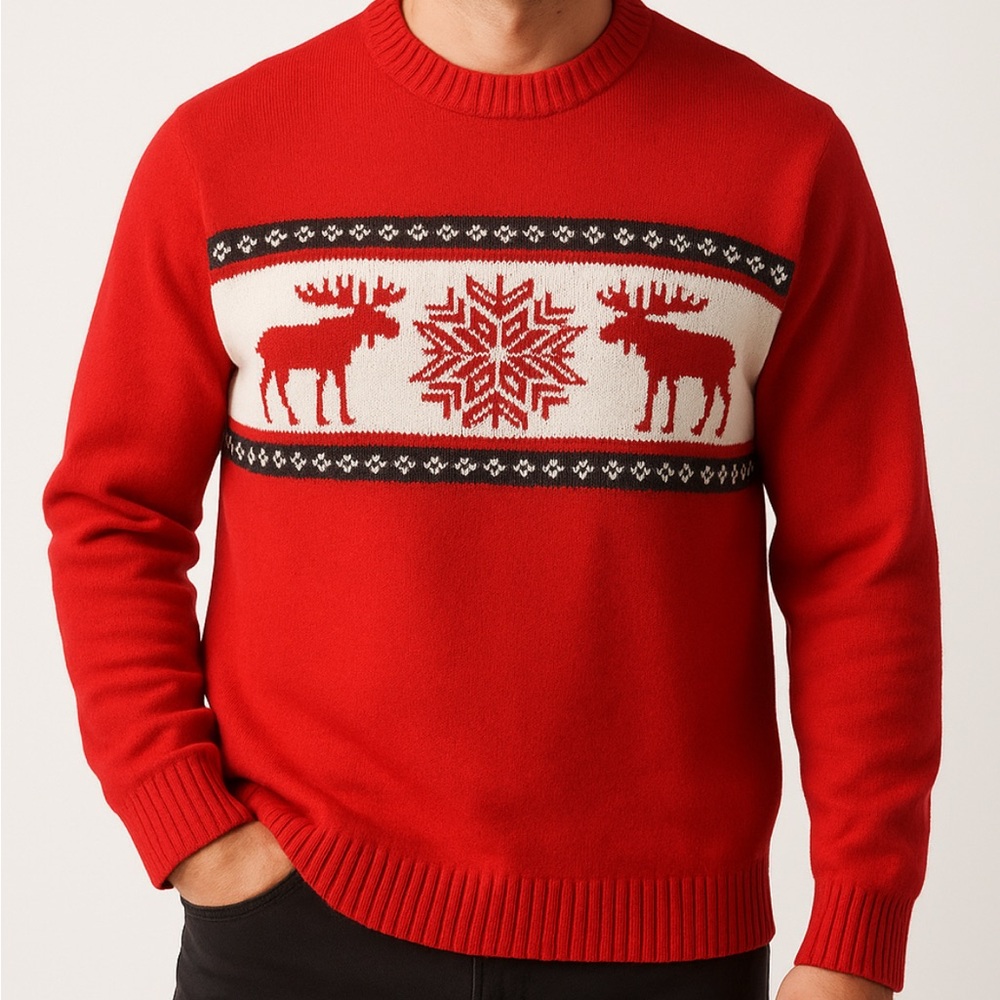 St. John's Bay Red Crewneck Sweater with Moose Design